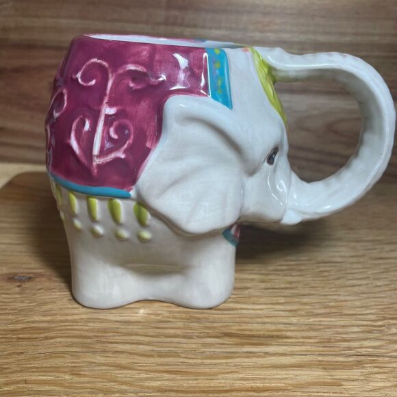 Pier One Circus Elephant 3D Mug Hand Painted Trunk Handle Quirky Kitsch Boho Zoo - Picture 4 of 5
